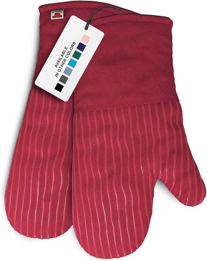 Big Red House - Silicone Oven Mitts - Red Set of 2-12.5" - Heat Resistant to 536 F / 280 C Kitchen Gloves - Professional Grade Protection Hot Cooking Baking