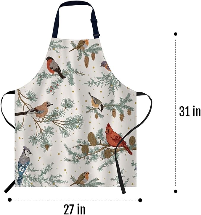 oFloral Winter Birds Apron Adjustable Bib Chef Aprons Cooking Apron Unisex Women Men Aprons Perfect for Home Kitchen, Baking, Gardening, Restaurant, Coffee house BBQ