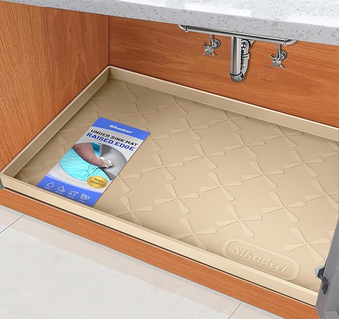 SIKADEER 25" x 19" Under Sink Mat Waterproof, Silicone Mat Kitchen Drawer Shelf and Cabinet Liner, Sink Protector for Kitchen Organizers and Storage, Boot Tray Pet Food Mats
