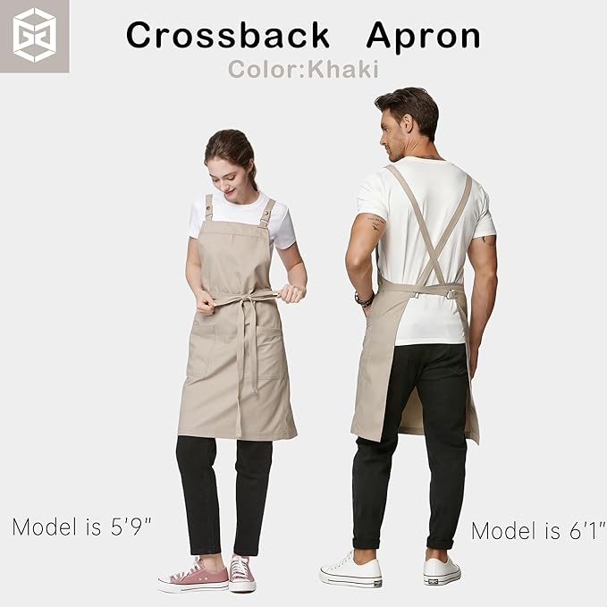 Unisex Kitchen Apron, Cross Strap Apron with 2 Pockets, Durable Waterproof Professional Apron