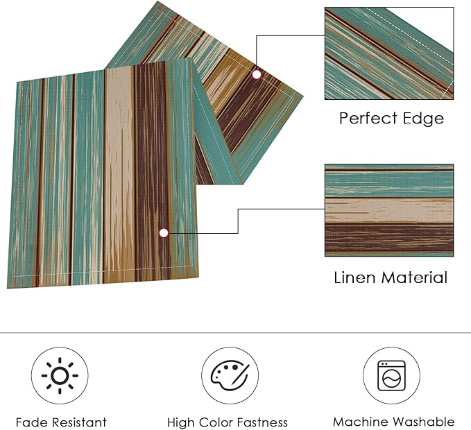ArtSocket Farmhouse Table Runner and Placemats Set of 6, Blue Teal Green Board Painting Art Dining Decor for Daily Use(1 Table Runner 72 inches Long and 6 Placemats)