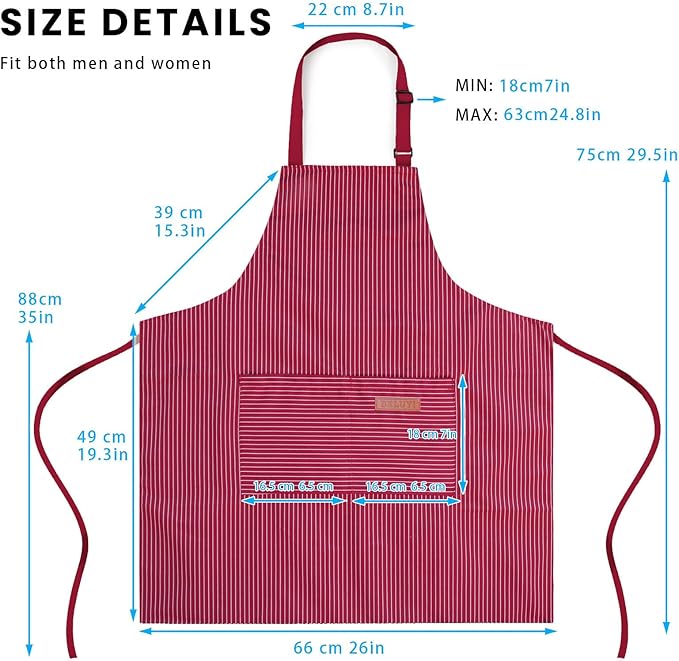 BeLuyi 2 Pack Adjustable Bib Apron with 2 Pockets Chef Cooking Kitchen Restaurant Aprons for Women Men