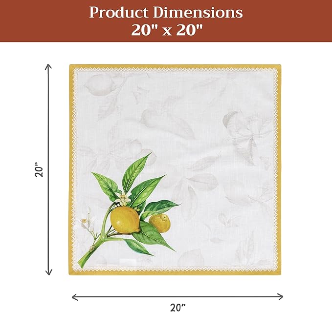 Maison d' Hermine Cloth Napkins Set of 4 100% Cotton Everyday Reusable Square Napkins Cloth Washable Dinner Party Wedding Restaurant Gifts for Mothers Day Spring/Summer (Limoncello, 20" x 20")