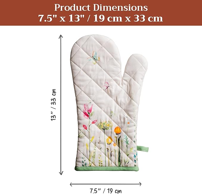 Maison d'Hermine Oven Gloves 100% Cotton Oven Mitt 7" x 13" with Loop Heat Resistant BBQ Cooking Gloves Baking Grilling Gifts for Mothers Day Spring/Summer (Pack of 1, Botanical Fresh)