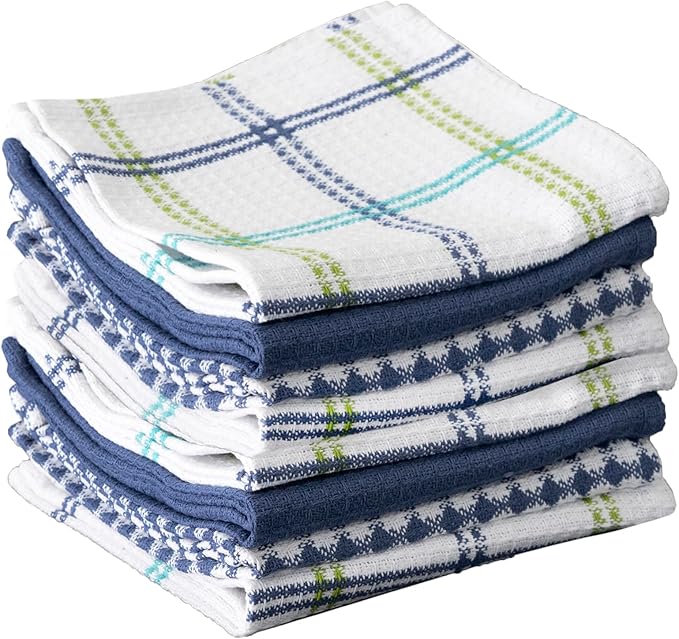 T-Fal Premium Waffle Dish Cloths (8-Pack), 12"x13" Highly Absorbent, Super Soft Long Lasting 100% Cotton Flat Waffle Dish Towel for Washing Dishes, Cool