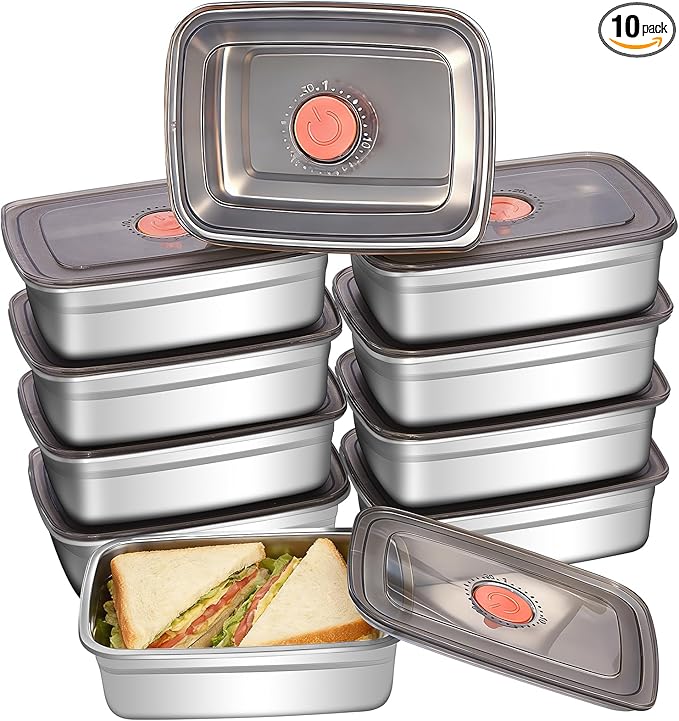 GIUOIDUO 10 Pack Stainless Steel Food Storage Containers with Leak-Proof Lids, 37oz Reusable Metal Meal Prep Lunch Boxes, Stackable, Dishwasher Safe for Snacks, Fruits & On-the-Go Meals, BPA-Free