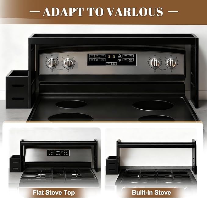 31-inch bamboo stove rack for above the hob, kitchen bamboo spice rack, supports up to 50 pounds. Bamboo stove rack for storing spices and kitchen utensils. (Black)