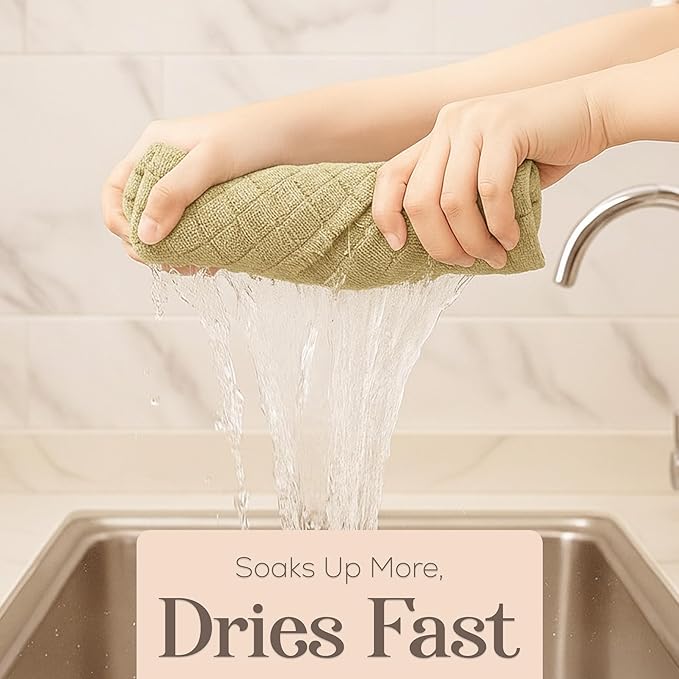 MosJos Kitchen Towels, Set of 4 Hand Towels, Sage Taupe Diamond Pattern Drying Towels 18 x 28 Super Absorbent Cotton Hand Cloths with Fringed Edges, Everyday Essentials Kitchen Linens