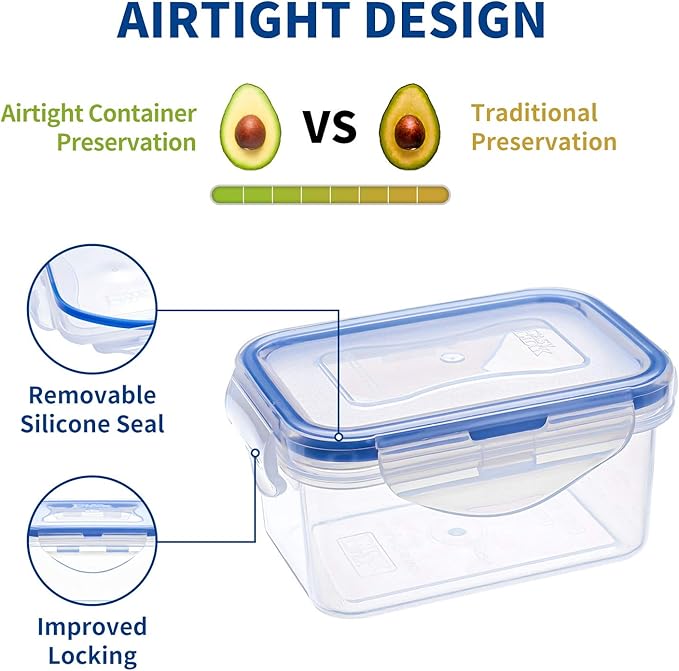 KIGI Small Food Storage Containers with Airtight Lids, 4-Sided Locking Lids, Reusable BPA-Free Plastic, Leakproof for Snack, Lunch, Meal Prep, Portion Control & Purees, 6 oz / 0.75 Cup, 8 Piece Set