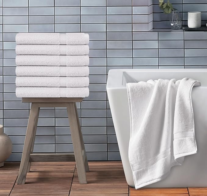 Towel and Linen Mart 100% Cotton White 6 Pack Bath Towel Set, Quick Dry, Super Absorbent, Light Weight, Soft Feel for Hotel, Spa and Bathroom (27 X 54) (White, 27 x 54 6 Pack)