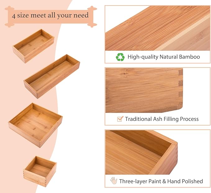 Bamboo Organizer Storage Boxes for Tabletop Bathroom Dresser Organizer Small Boxes, Bamboo 4"*4"