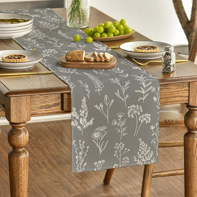 Artoid Mode Leaves Flowers Spring Table Runner, Seasonal Kitchen Dining Table Decoration for Home Party Decor 13x72 Inch