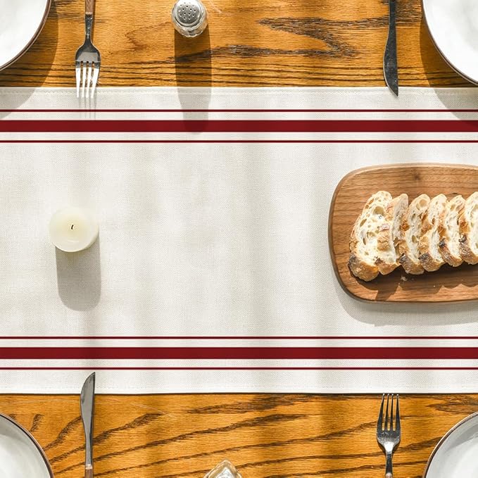 Artoid Mode Red Simple French Stripe Table Runner, Seasonal New Year Spring Summer Kitchen Dining Table Decoration for Home Party Decor 13x72 Inch