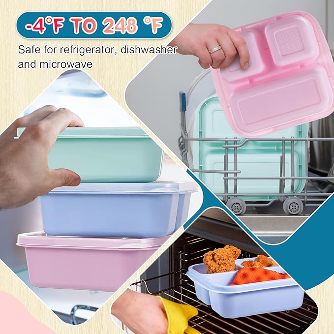 Honeydak 5 Pack Snack Containers 3 Compartment Bento Snack Boxes Divided Meal Prep Containers with Lids Reusable Adults Lunch Food Storage Box for School Work Travel(Macaroon)