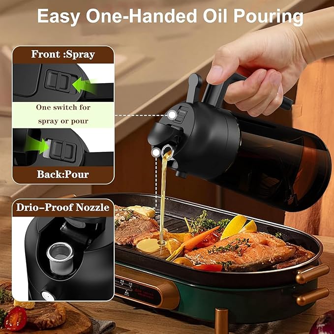 OURCABECUE Kitchen Upgraded Made Oil Sprayer for Cooking, Dark Brown 2 in 1 Spray and Pour Mist Olive Oil Dispenser 16oz 470ml Glass Oil Spray Bottle, Air Fryer (White+Green)