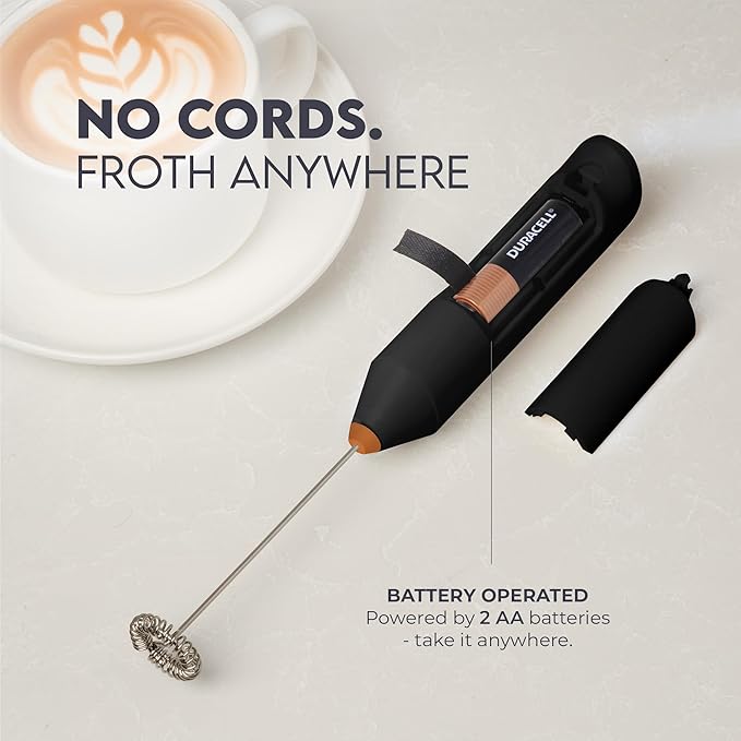 Zulay Kitchen Milk Frother Handheld Battery Operated – Electric Drink Mixer for Coffee, Lattes, Cappuccinos, Matcha & Hot Chocolate – Portable Foam Maker & Coffee Bar Accessory - Alpha Black Copper