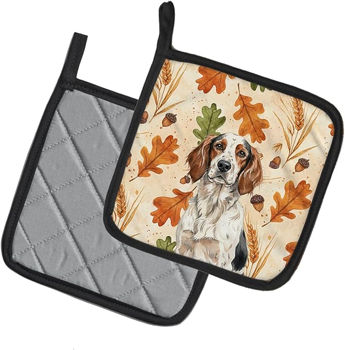 Caroline's Treasures Tricolor English Setter Heirloom Fall Pair of Pot Holders Pair 7.5x7.5 Quilted Insulated Hot Pads Decorative Kitchen Gift Made in USA