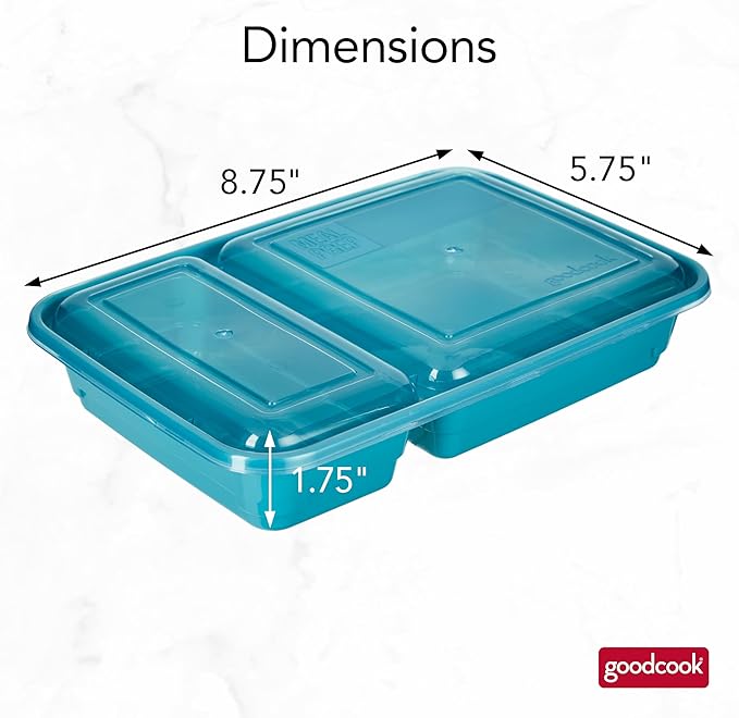 GoodCook Food Storage Containers for Meal Prep Rectangle Two Compartments & Made without BPA, 60-Piece Set, Teal