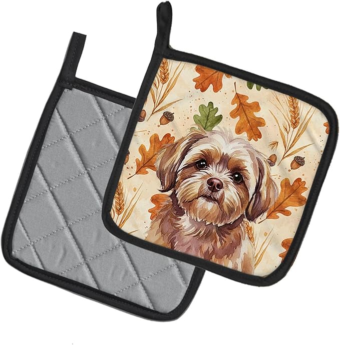 Caroline's Treasures Liver Shih Tzu Heirloom Fall Pair of Pot Holders Pair 7.5x7.5 Quilted Insulated Hot Pads Decorative Kitchen Gift Made in USA