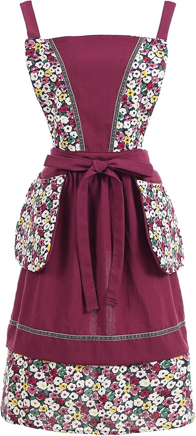 Pinknoke Kitchen Aprons for Women with Pockets Cute Vintage Chef Pinafore Apron for Gardening Cooking Baking Painting