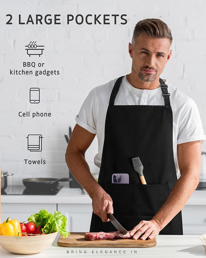 Syntus Apron for Men Women, Adjustable Cooking Kitchen Chef Aprons with 2 Pockets, Cotton/Polycotton/Polyester