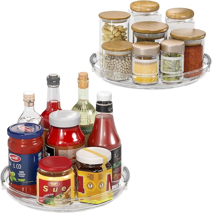 2 Pack Lazy Susan Organizer, 9.25 inch Lazy Susan Turntable for Cabinet Table Top Refrigerator, Rotating Organizer for Pantry Fridge, Clear
