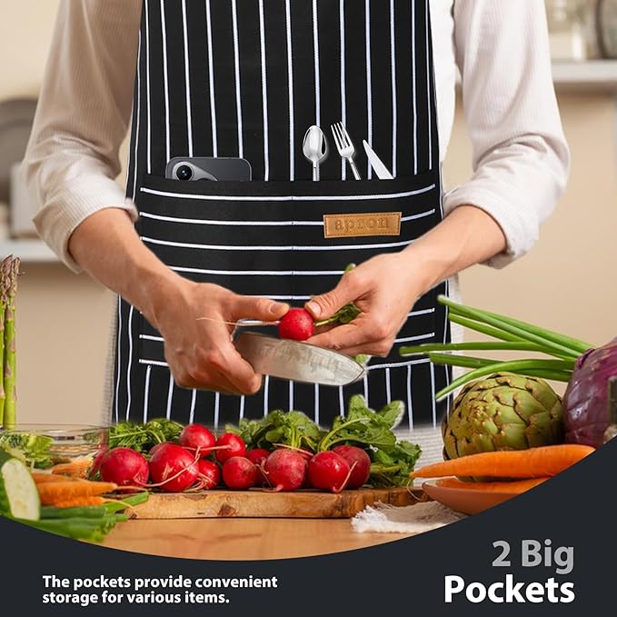 VALOME 2 Pack Kitchen Aprons, Apron for Cooking with 2 Pockets, Unisex Adjustable Neck Strap Chef Aprons for Men Women