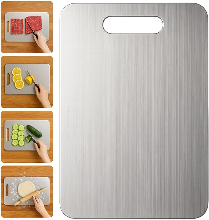 Titanium Cutting Board, 100% Pure Titanium Cutting Boards for Kitchen – Non Stick, Food-Grade, Hygiene & Durability Chopping Mat, Double Sided Chopping Board, Dishwasher Safe (13 x 9 Inch)