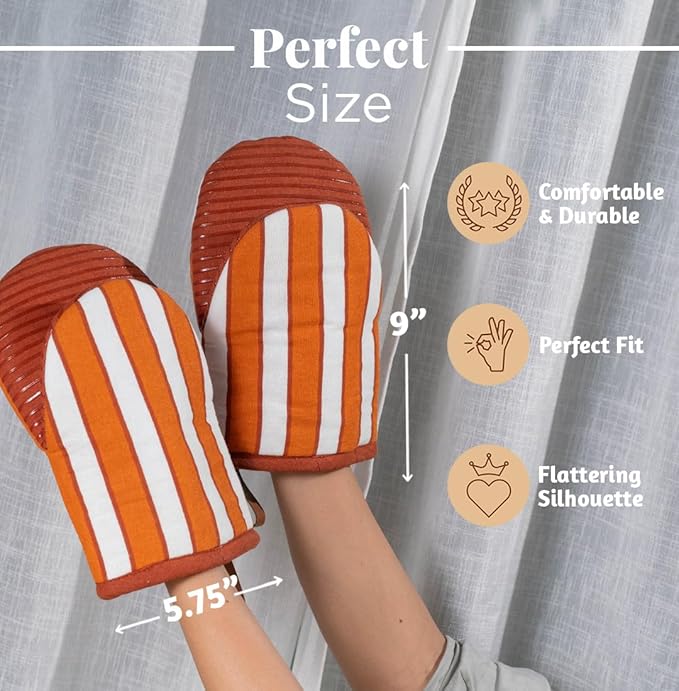 Folkulture Oven Mitts - Set of 2 (5.75"x9") | Oven Mitts with Hanging Loop for Cooking Gifts for Women, Kitchen Decor| 100% Cotton, Silicone Heat Resistant Mini Mitts - House Warming Gifts (Orange)