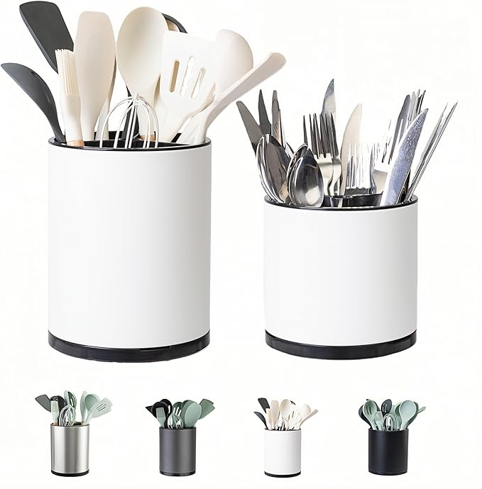 LIBODOUR Utensil Holder,Extra Large Utensil Holder for Kitchen Counter, Silverware Organizer, Stainless Steel Storage Cooking Caddy Flatware Spoon Spatula Tool Cutlery Container(2 Set)