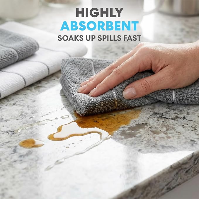 Simpli-Magic 79291 Microfiber Kitchen Towels, Grey/White, 15"x25", 12 Pack
