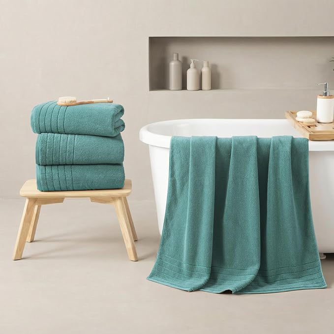 REDKISS Luxury Bath Towels Set of 4, 35x70 in, Highly Absorbent & Quick Dry, Super Soft Extra Large Premium Thick Cotton Blue Bath Sheets for Shower, Hotel, Bathroom, Spa