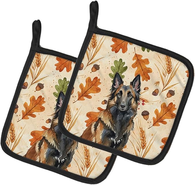 Caroline's Treasures Belgian Tervuren Heirloom Fall Pair of Pot Holders Pair 7.5x7.5 Quilted Insulated Hot Pads Decorative Kitchen Gift Made in USA