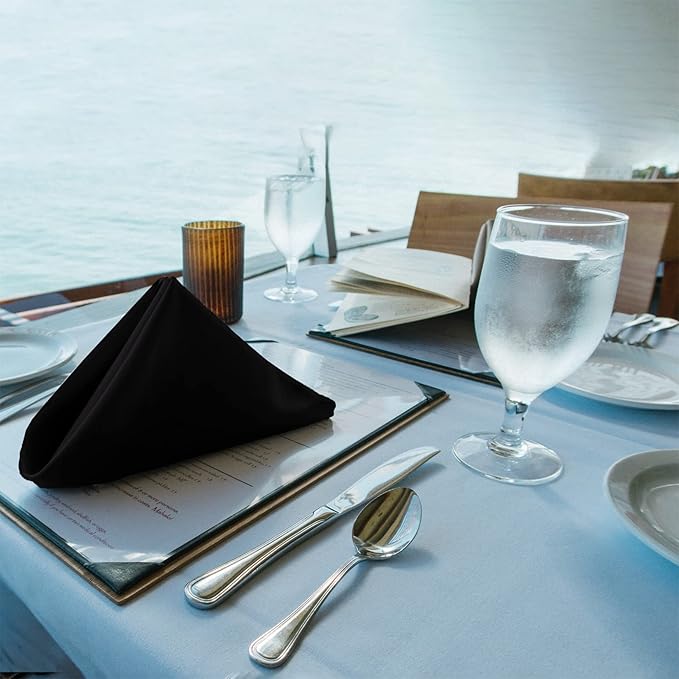 Restaurant Cloth Napkins Set of 12 Pack, Dinner Napkins Cloth Washable 20 x 20 Ins, MJS Commercial Quality, Reusable Table Napkins Cloth, Non-iron, No Fade, Easy to Remove Stains, Carbon Black