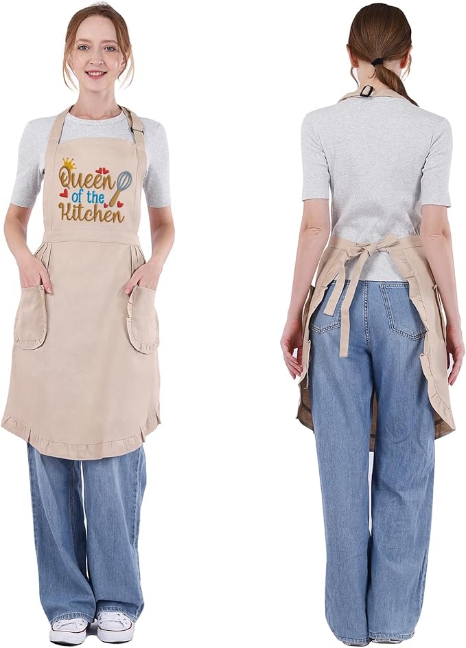 Fairy's Gift Funny Cooking Aprons for Women with Pockets, Embroidered Cute Baking Aprons - Queen of the Kitchen - Fun Mothers Day, Birthday, Cooking Gifts for Women Baker Mom Wife Girlfriend Chef