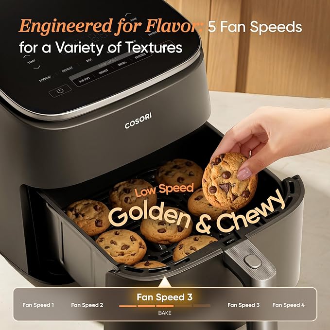Cosori 9-in-1 TurboBlaze Air Fryer 6 Qt, PFAS-Free Ceramic Coating, 90°–450°F, Precise Heating for Even Results, Air Fry, Roast, Bake, Broil, Dry, Frozen, Proof, Reheat, Keep Warm, 120V, Dark Gray
