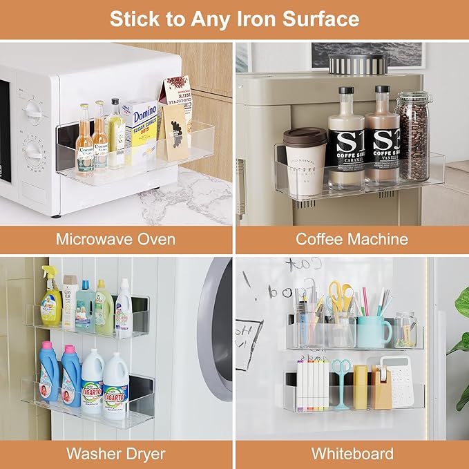 Mystozer Magnetic Spice Rack for Refrigerator, Kitchen Organizer and Storage Shelf, Clear(4 Pack)