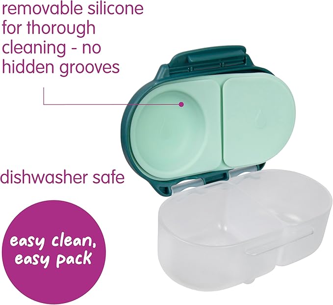 b.box Snack Box - Leakproof Mini Bento Box for Kids & Toddlers, 2 Compartment Snack Containers for Kids, Lunch Containers, Dishwasher Safe, BPA Free, PFAS Free, Ages 4m+, 1 3/4 Cup - Emerald Forest