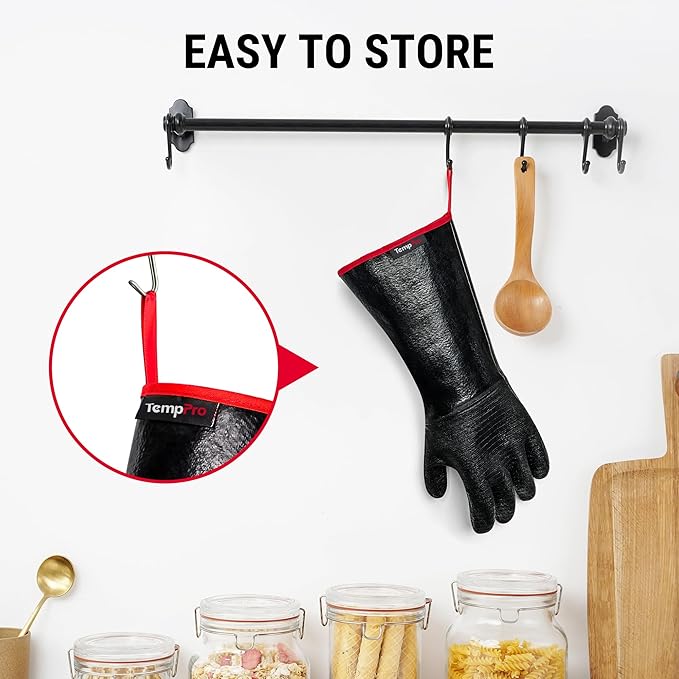TempPro 932°F Heat Resistant BBQ Gloves, 17" Waterproof Oven & Grill Gloves, Oil & Slip-Resistant Neoprene Oven Mitts for BBQ, Fire Pit, Rotisserie, Smoker Accessories Gifts (Previously ThermoPro)