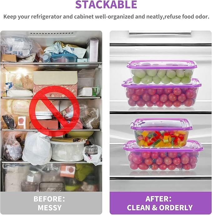KIGI Airtight Food Storage Containers with Vent Lids for Meal Prep, Lunch, BPA Free, Stackable, Reusable Plastic Containers for Leftovers, Kitchen, Pantry, Fridge Organizer, Freezer Safe (40oz 6PACK)