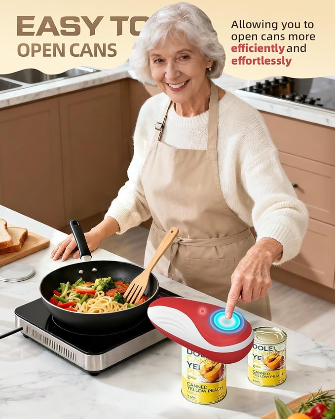 One Touch Rechargeable Can Opener Fits All Can Sizes with Indicator Light, Electric Can Openers for Kitchen Food Safe with Smooth Edge, Kitchen Gadgets Can Openers for Seniors, Arthritis and Chef