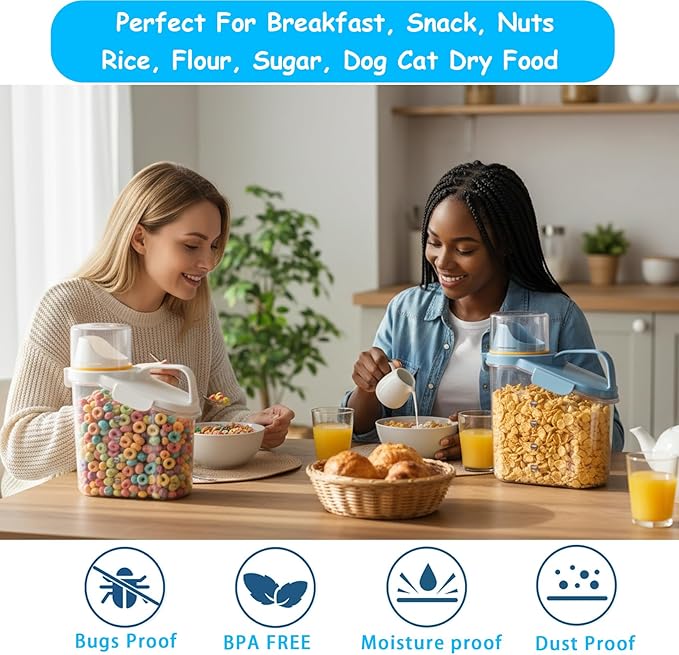 Cereal Containers Storage with Pour Spout Food Storage Container with Airtight Lid for Rice Flour Sugar Dog Cat Dry Food, Small Cereal Dispenser Kitchen Pantry Organizers Canister 1.8L