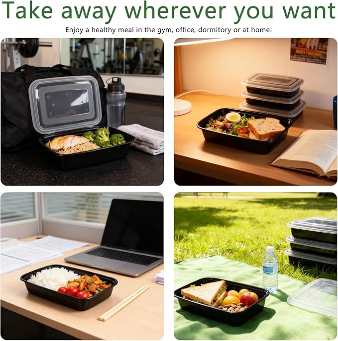 Qewro 10Pack 35oz Meal Prep Containers Disposable Food Storage Containers with Lids, 1-Compartment Reusable Food Storage Plastic Stackable To Go Boxes Microwave, Freezer, Dishwasher Safe
