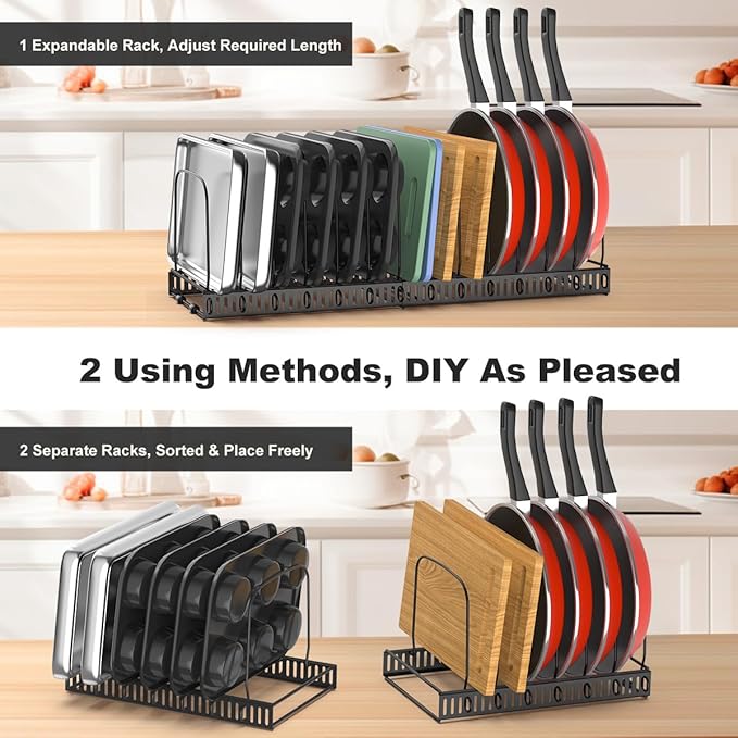 Housolution Cutting Board Organizer Rack, Expandable Baking Tray and Cookie Sheet Organizer with 14 Adjustable Dividers, Bakeware Muffin Tin Cupcake Pan Storage Organizer for Cabinet, Black