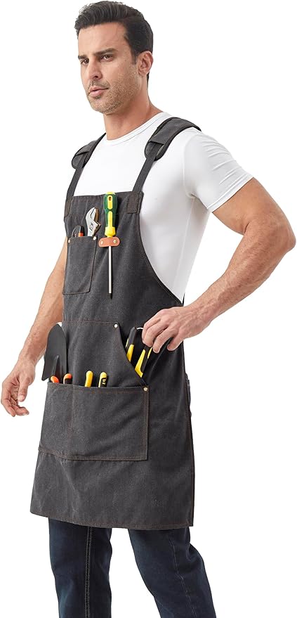 Nanxson Canvas Work Apron, Heavy Duty Carpenter Welding Apron with Wide Braces, Ideal for Gardening and Carpenters