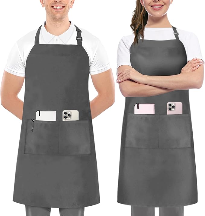 Utopia Kitchen 2 Pack Bib Apron, Adjustable with 2 Pockets, Water and Oil Resistant, Cooking Kitchen Chef Apron for Women Men