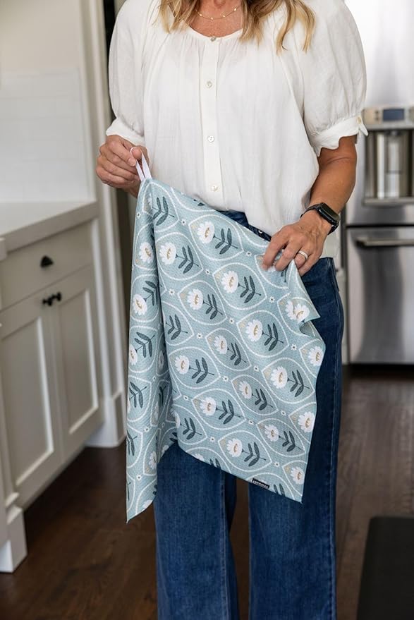 Premium Kitchen Tea Towel | Microfiber Waffle Weave | Quick Dry | Super Absorbent | Double-Sided Designer Prints | 2 Pack (Blue Blush)