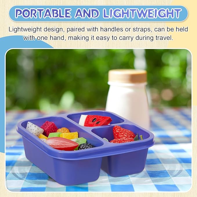 Honeydak 5 Pack Snack Containers 3 Compartment Bento Snack Boxes Divided Meal Prep Containers with Lids Reusable Adults Lunch Food Storage Box for School Work Travel (Blue Ombre)