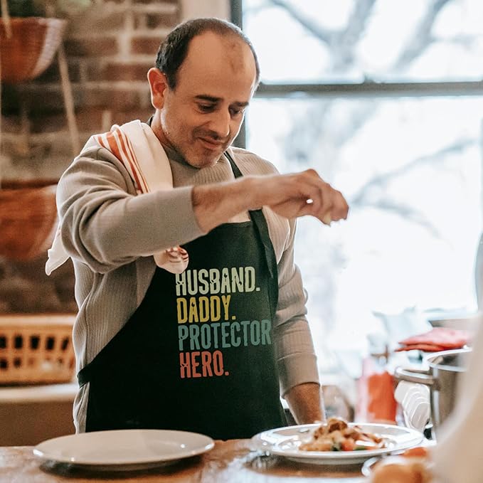 Chef Aprons for Men Women with Pockets, Kitchen Apron for Cooking Grilling Gifts for Dad Mom Birthday Christmas