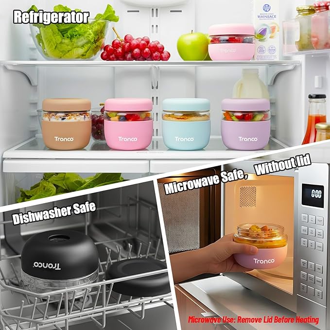 Tronco 24 oz Glass Food Storage Containers with Lids, Airtight, Leak & Spill Proof Glass Lunch Bowls for Meal Prep, Salad, Yogurt, Soup & Stew, Microwave & Dishwasher Safe, BPA-Free